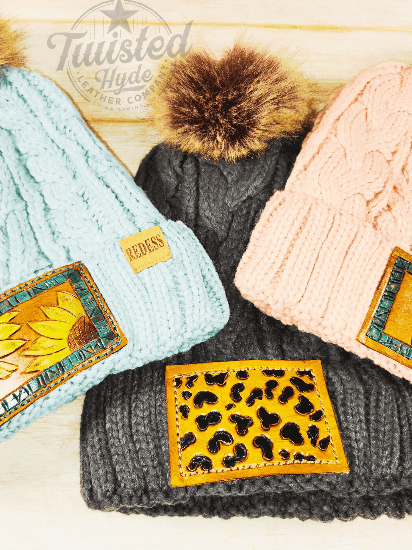 Beanie with Leather Patch - Twisted Hyde Leather Co.