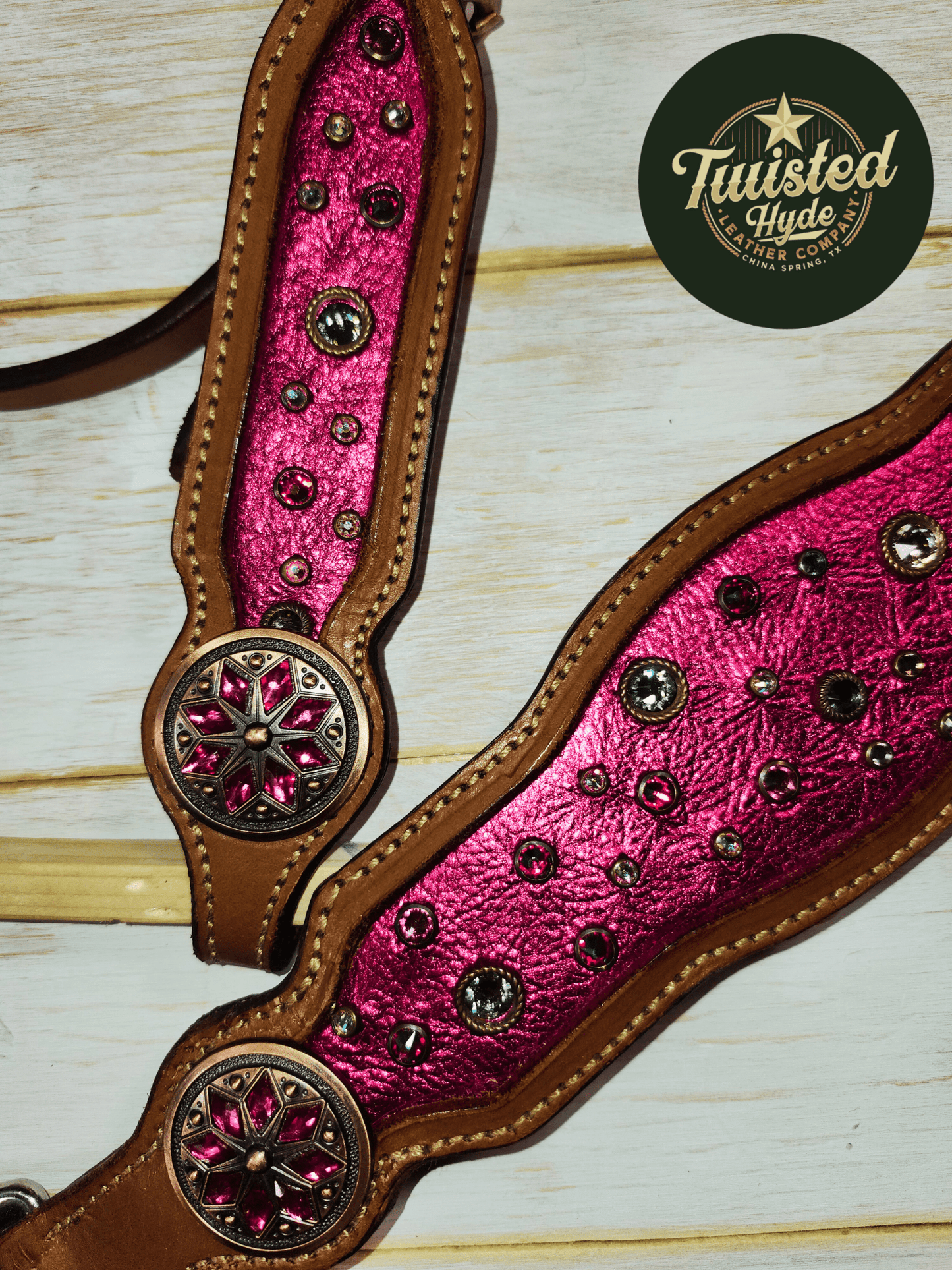 Pink Crystal Inlayed Tack Set - Twisted Hyde Leather Co.