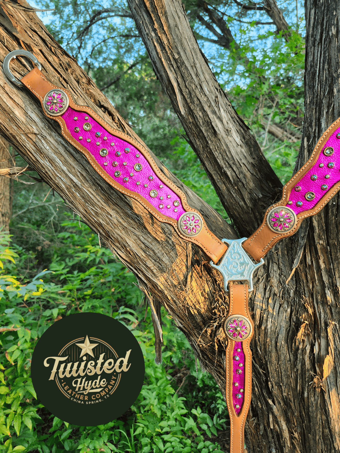 Pink Crystal Inlayed Tack Set - Twisted Hyde Leather Co.