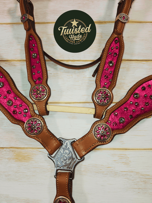Pink Crystal Inlayed Tack Set - Twisted Hyde Leather Co.
