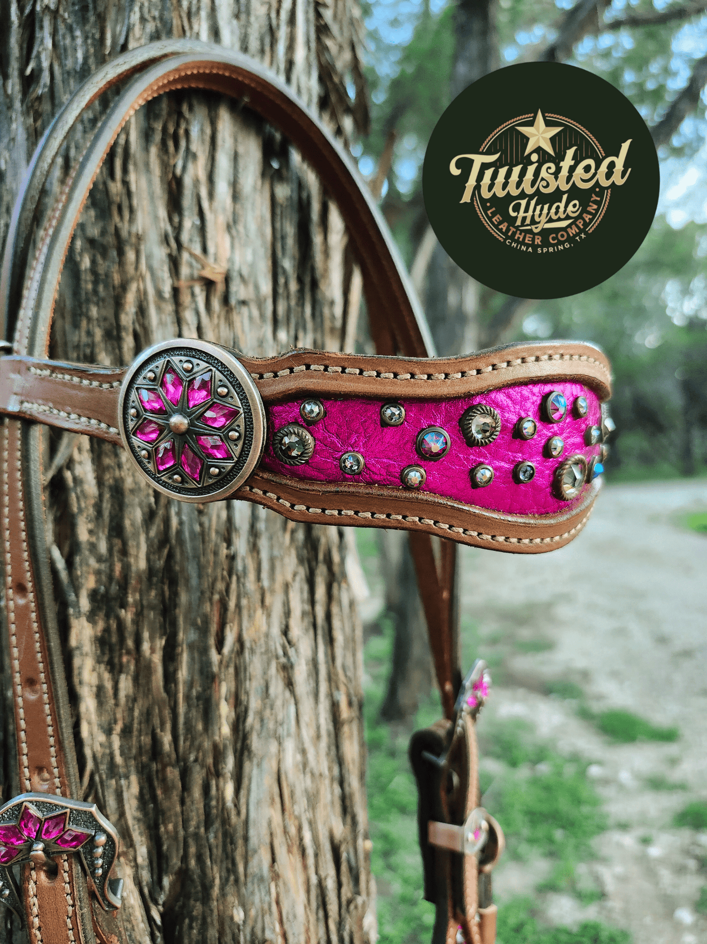 Pink Crystal Inlayed Tack Set - Twisted Hyde Leather Co.