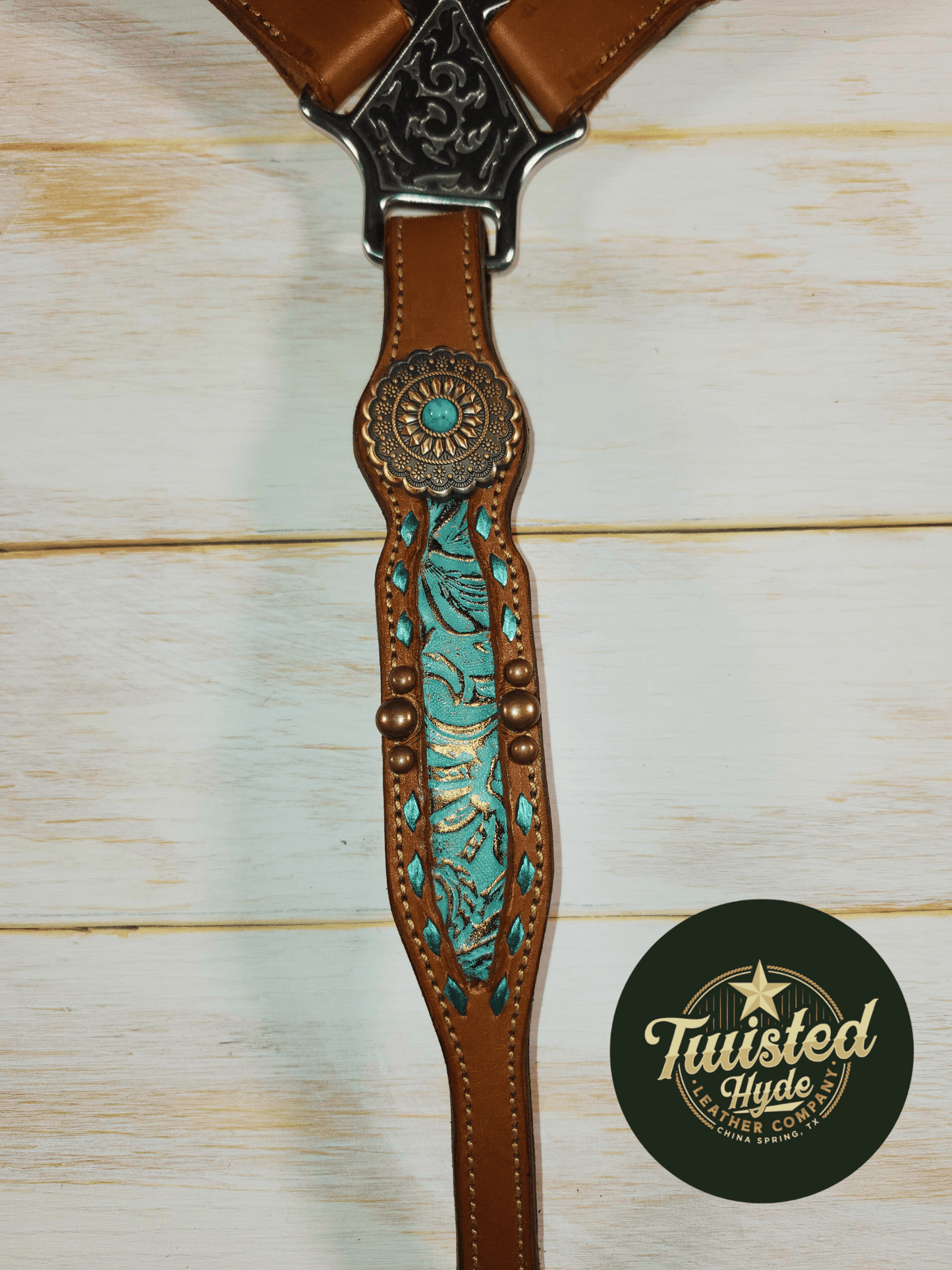 Teal Print Inlayed Tack Set - Twisted Hyde Leather Co.