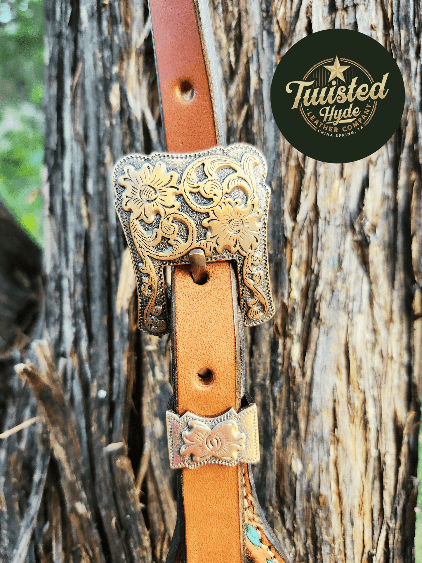 Teal Print Inlayed Tack Set - Twisted Hyde Leather Co.