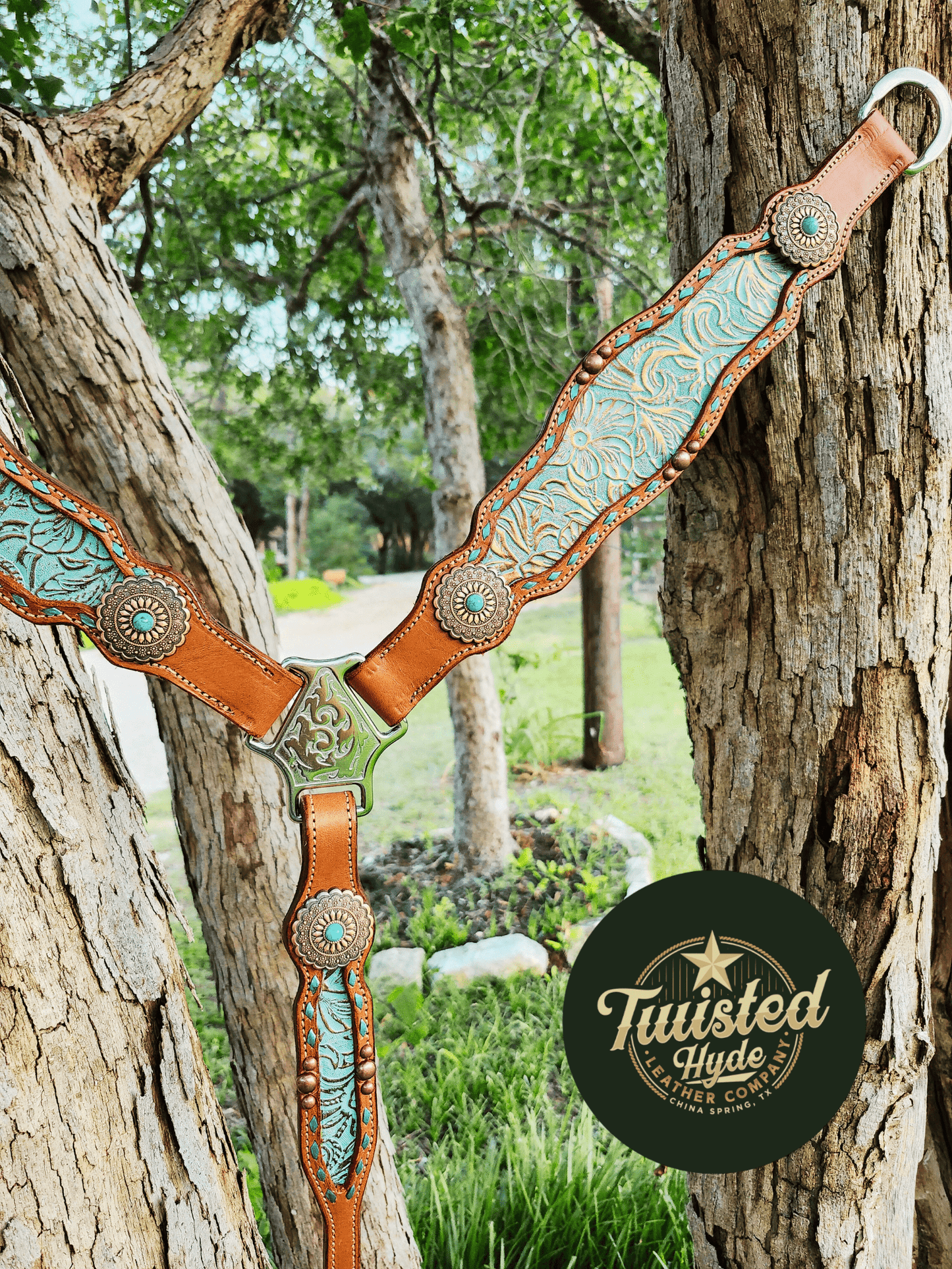 Teal Print Inlayed Tack Set - Twisted Hyde Leather Co.
