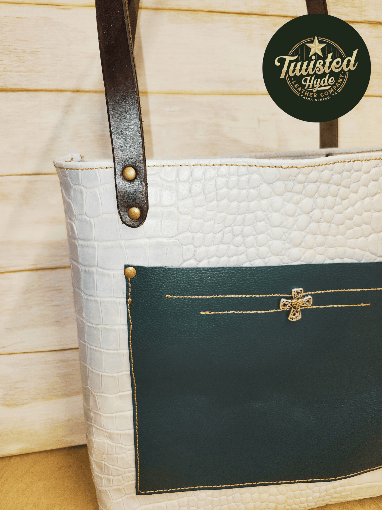 Tote Bag Seafoam Croc Print - Twisted Hyde Leather Co.