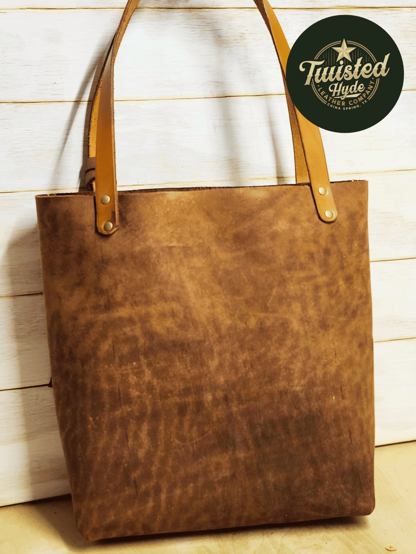Tote Bag with Tooled Pocket - Twisted Hyde Leather Co.