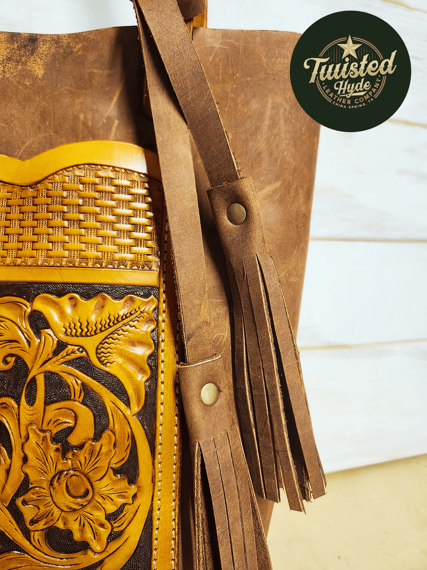Tote Bag with Tooled Pocket - Twisted Hyde Leather Co.