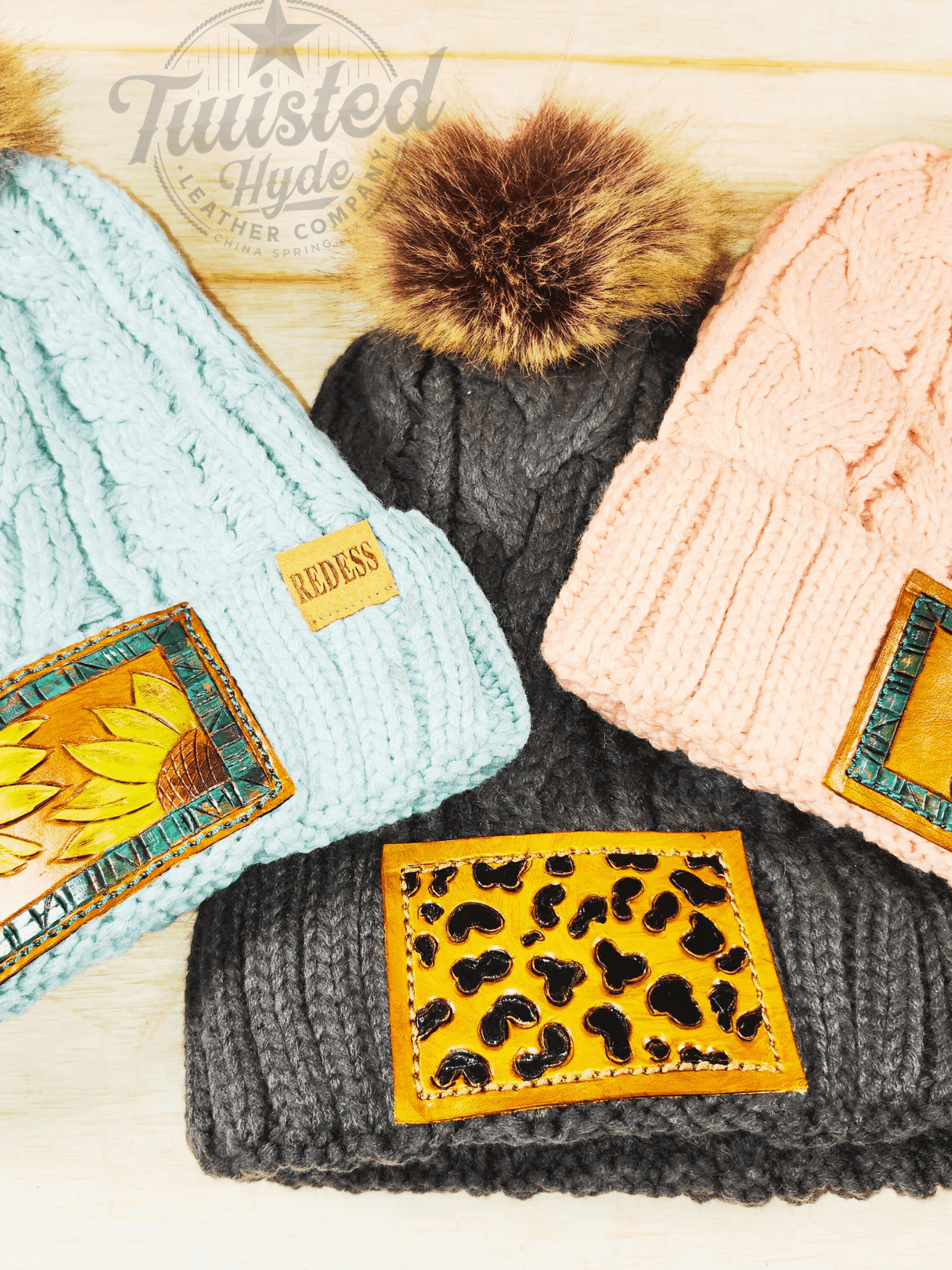 Beanie with Leather Patch - Twisted Hyde Leather Co.