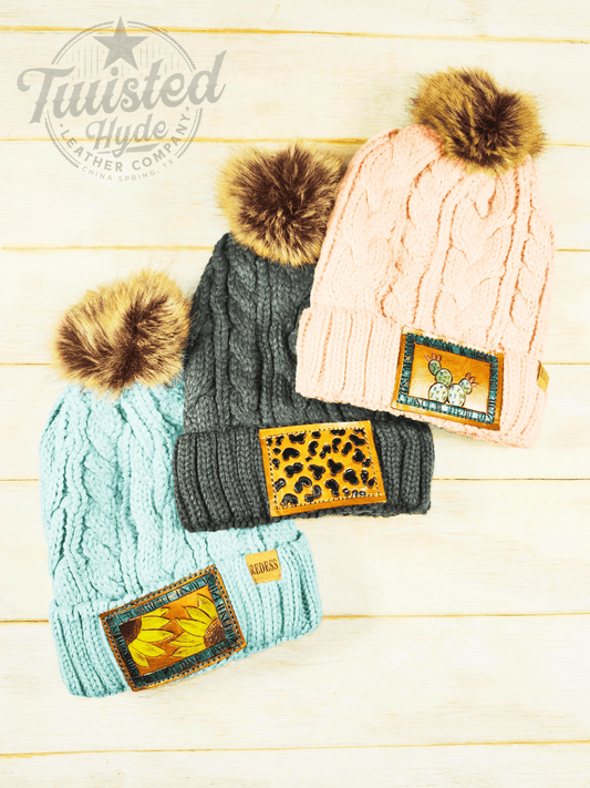 Beanie with Leather Patch - Twisted Hyde Leather Co.