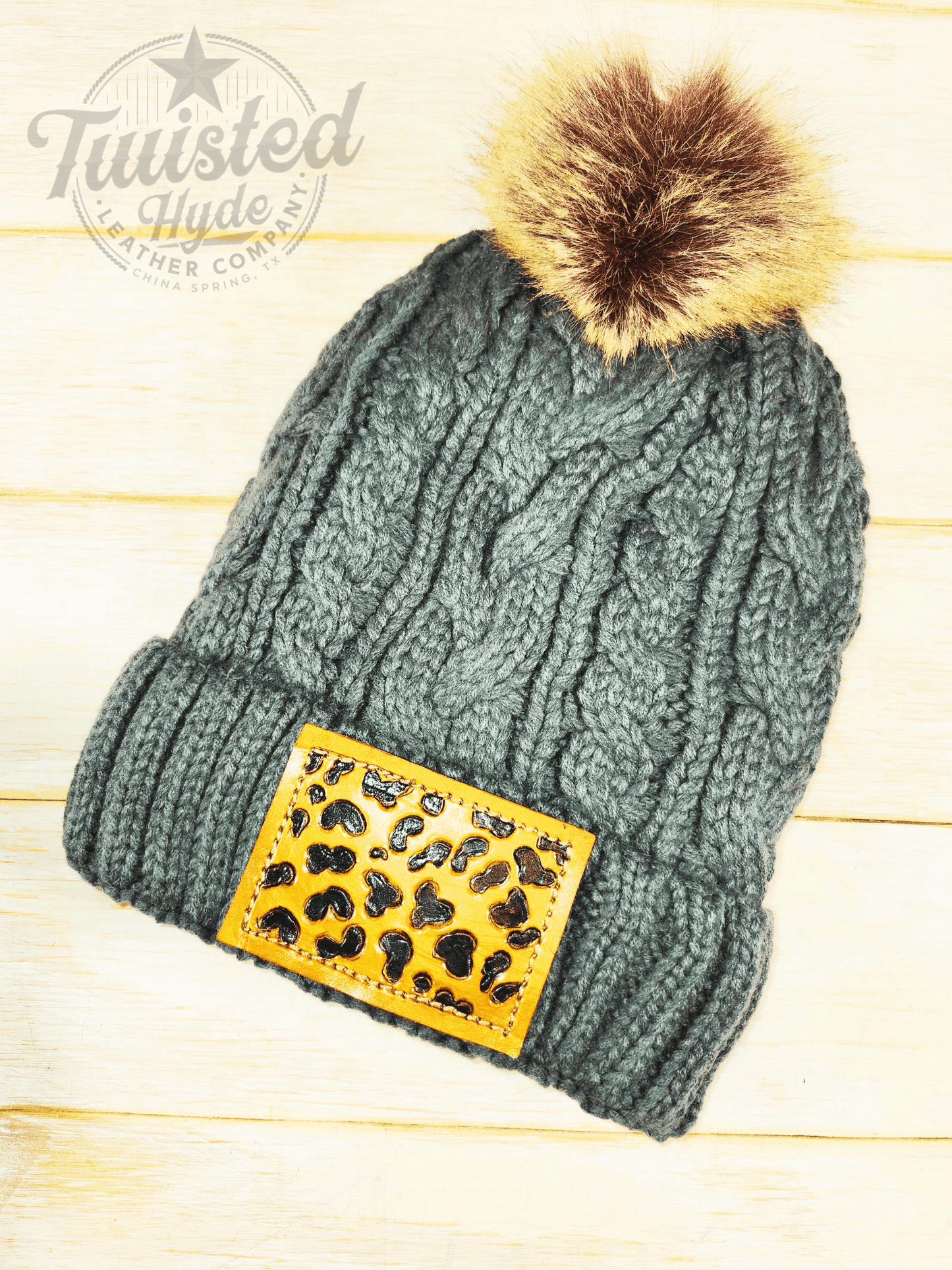Beanie with Leather Patch - Twisted Hyde Leather Co.