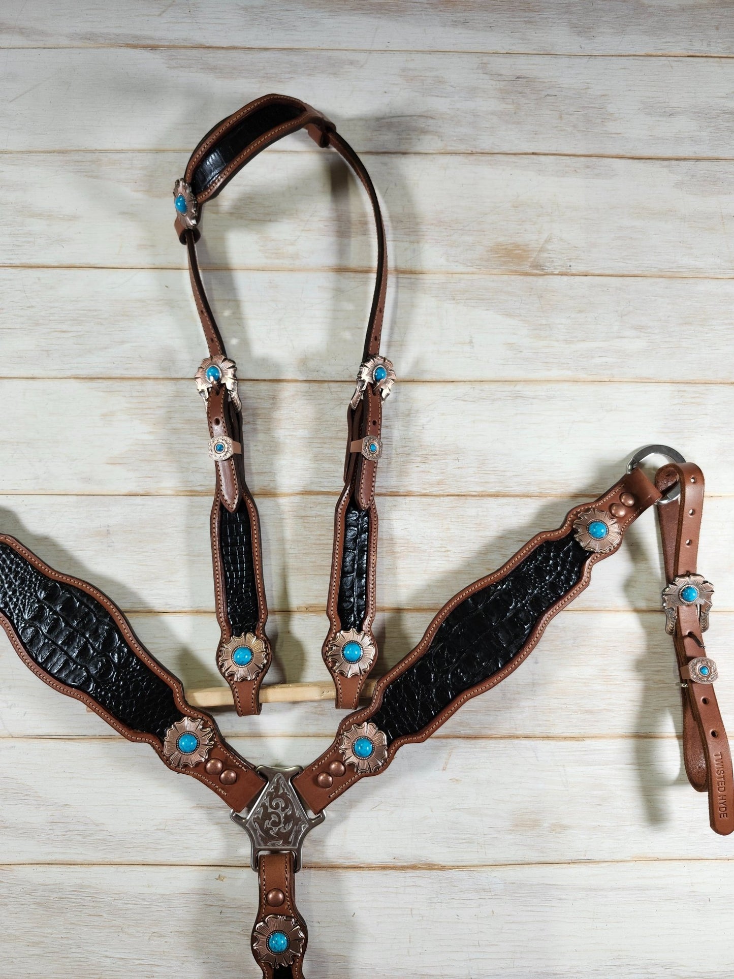 Black Alligator Embossed Tack Set - Twisted Hyde Leather Co.