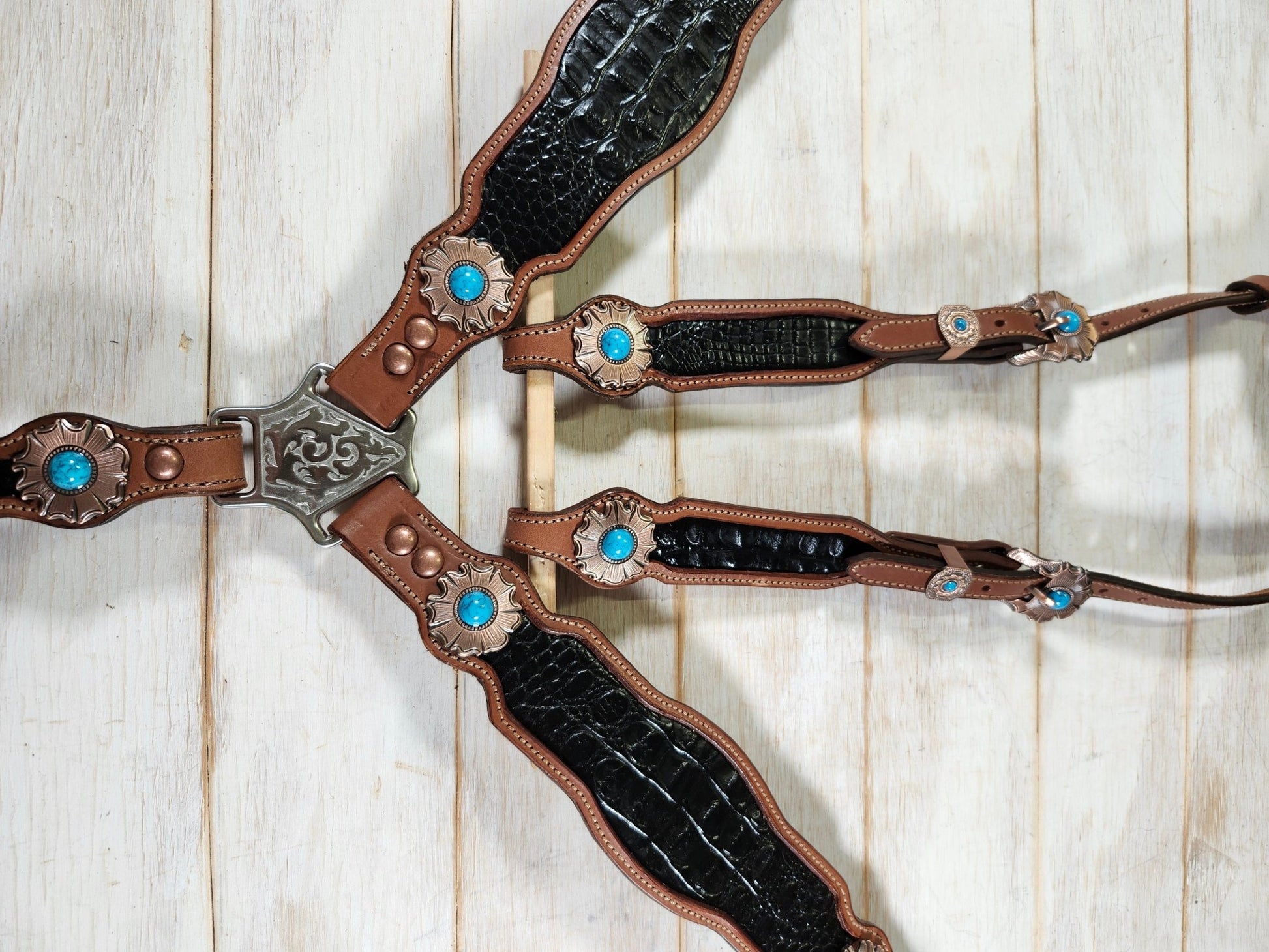 Black Alligator Embossed Tack Set - Twisted Hyde Leather Co.