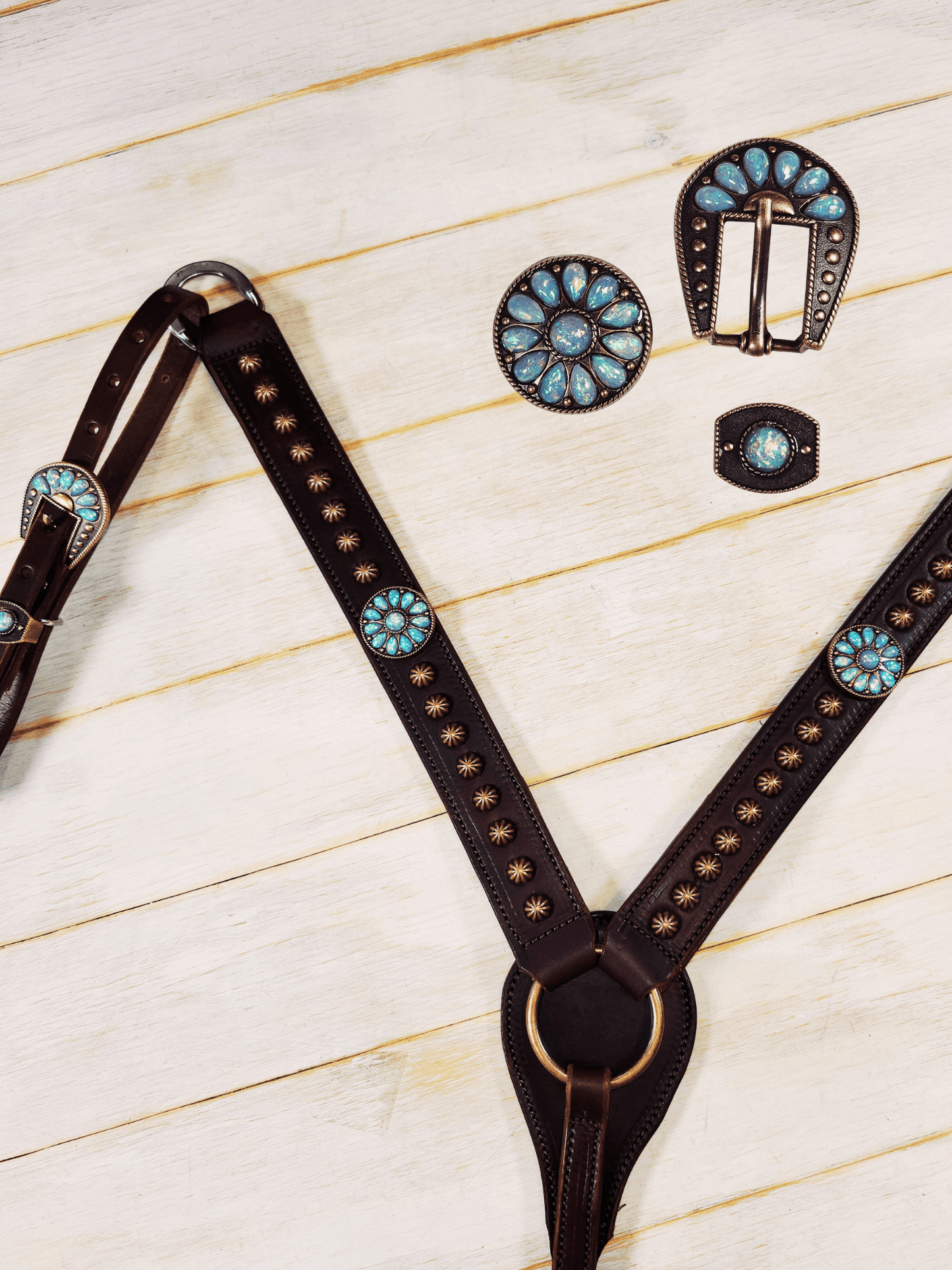 Breast Collar with conchos and spots - Twisted Hyde Leather Co.