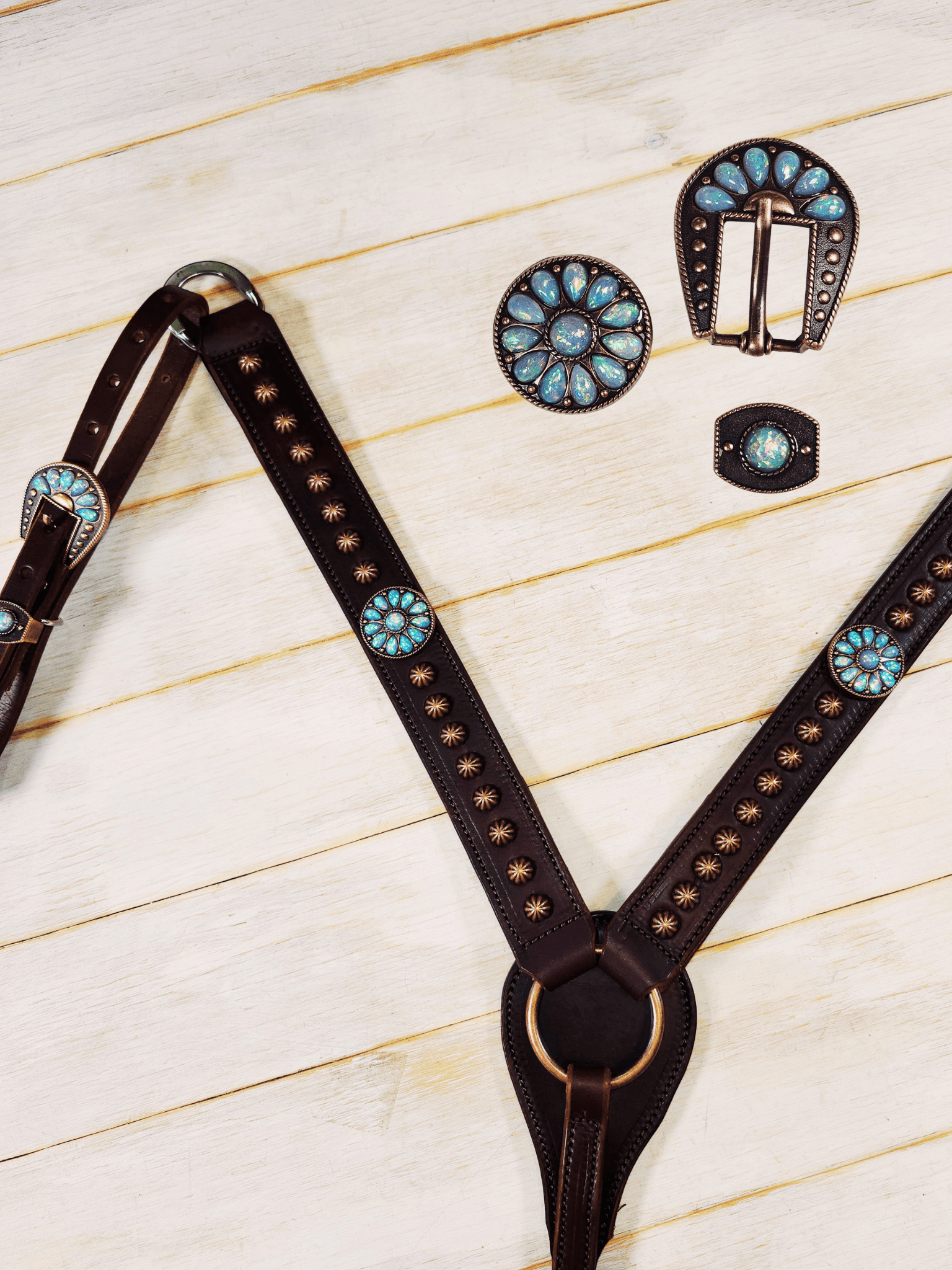 Breast Collar with conchos and spots - Twisted Hyde Leather Co.
