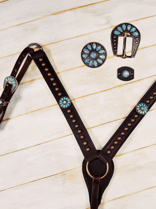 Breast Collar with conchos and spots - Twisted Hyde Leather Co.