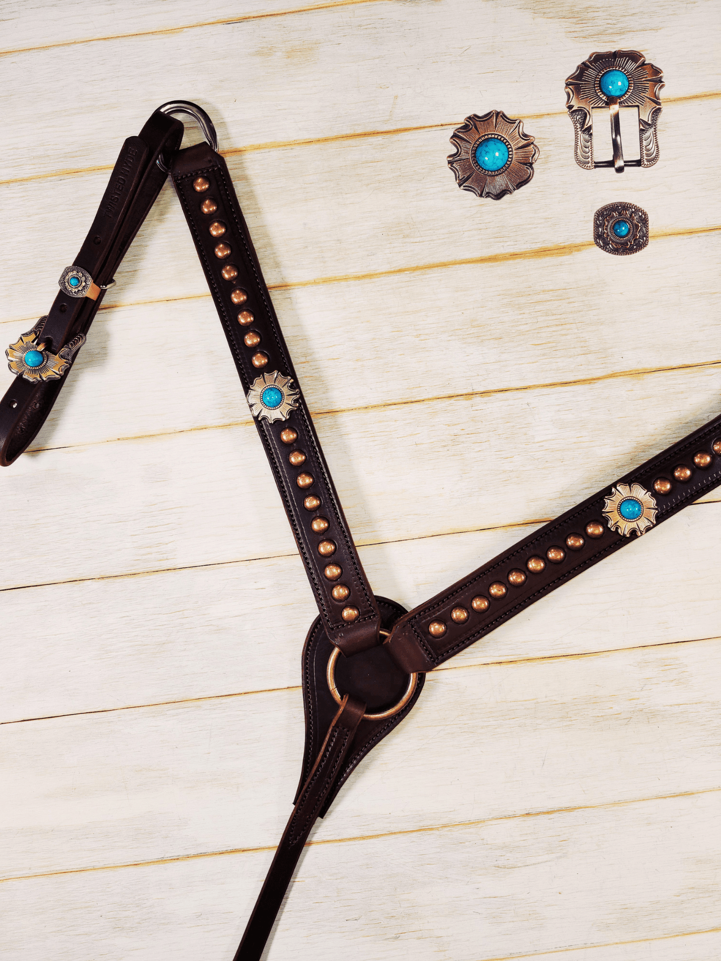 Breast Collar with conchos and spots - Twisted Hyde Leather Co.