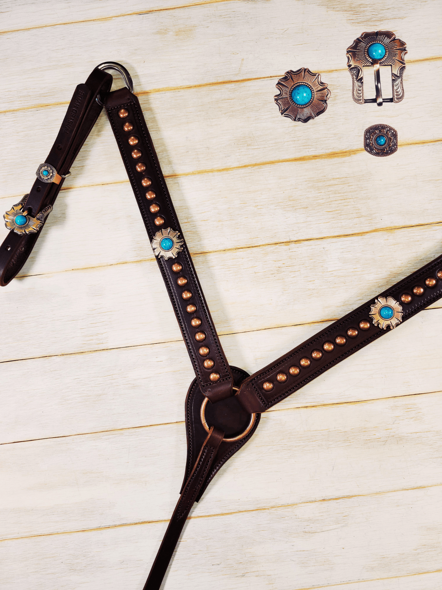 Breast Collar with conchos and spots - Twisted Hyde Leather Co.