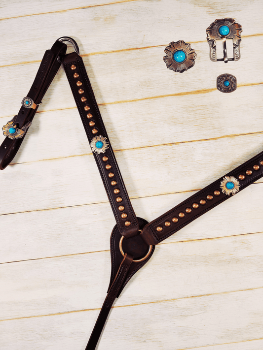 Breast Collar with conchos and spots - Twisted Hyde Leather Co.