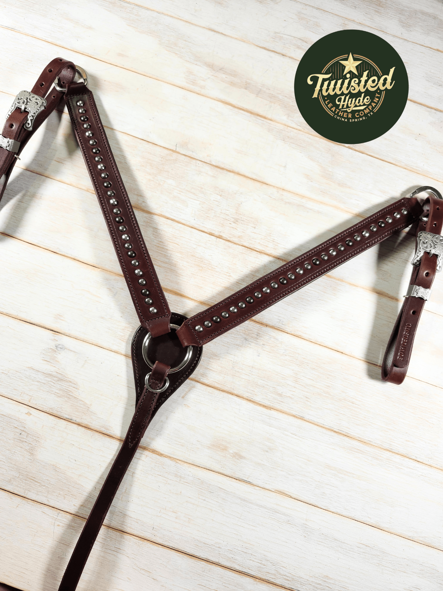 Breast Collar with conchos and spots - Twisted Hyde Leather Co.