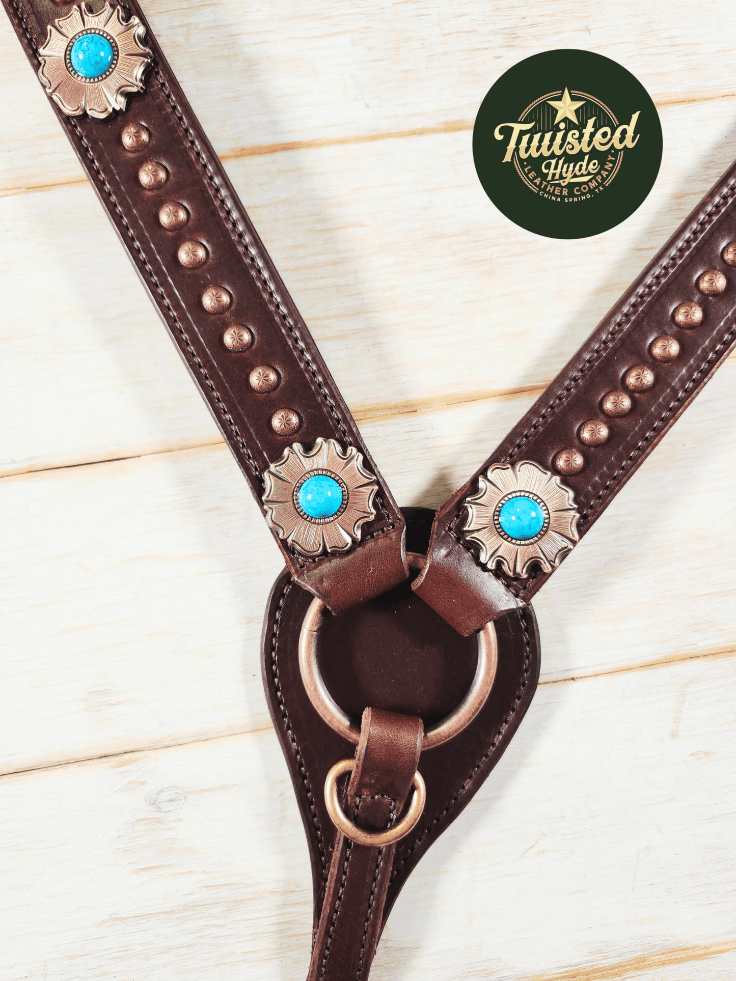 Breast Collar with conchos and spots - Twisted Hyde Leather Co.