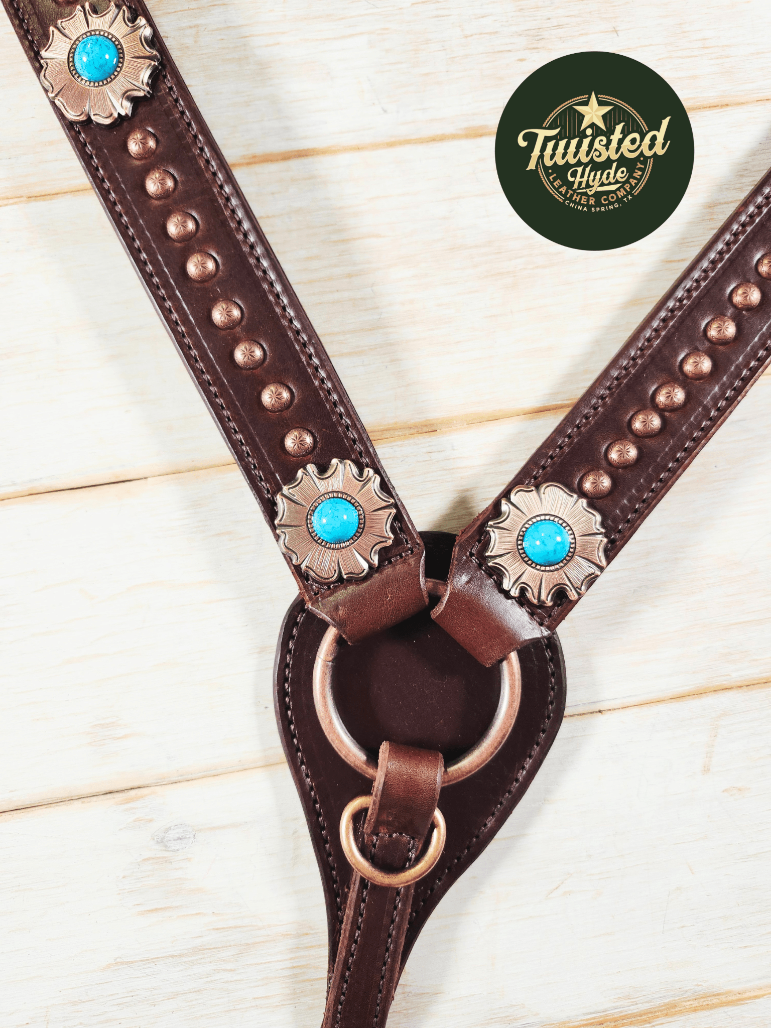 Breast Collar with conchos and spots - Twisted Hyde Leather Co.