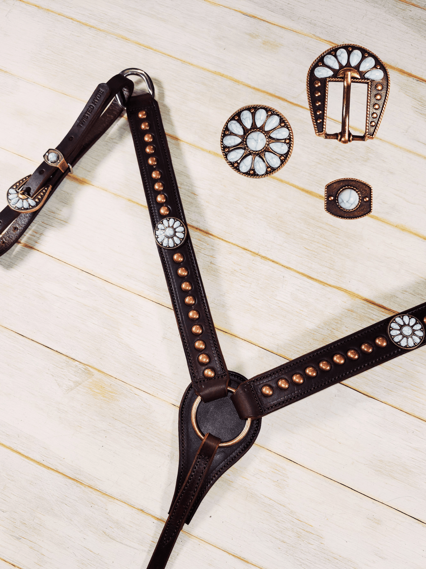 Breast Collar with conchos and spots - Twisted Hyde Leather Co.