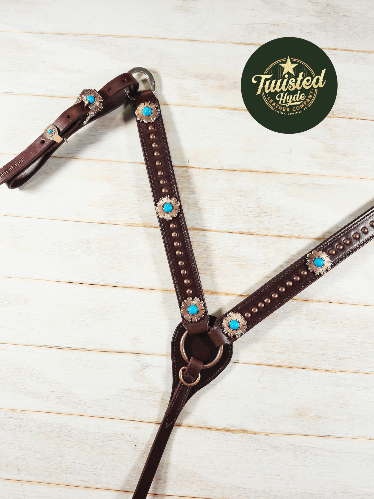 Breast Collar with conchos and spots - Twisted Hyde Leather Co.