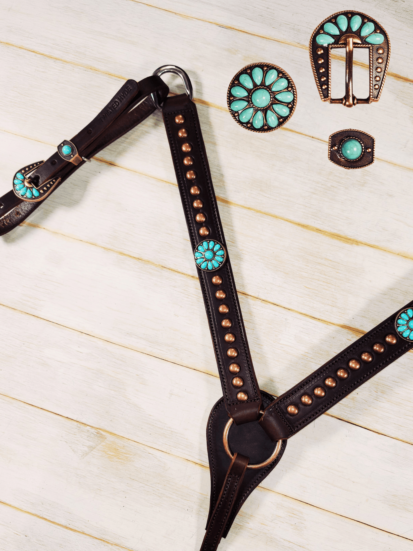 Breast Collar with conchos and spots - Twisted Hyde Leather Co.