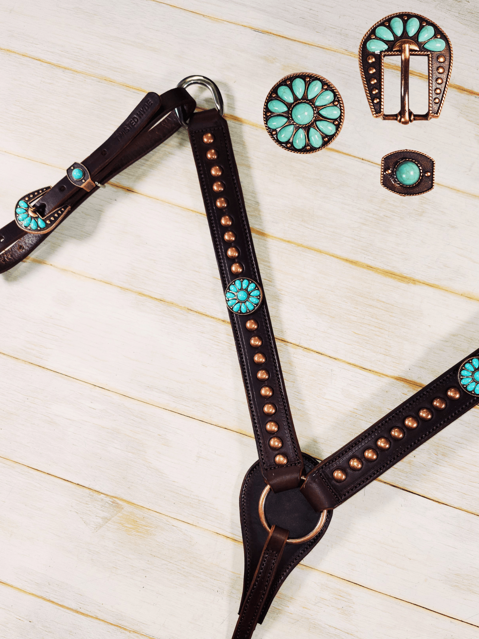 Breast Collar with conchos and spots - Twisted Hyde Leather Co.