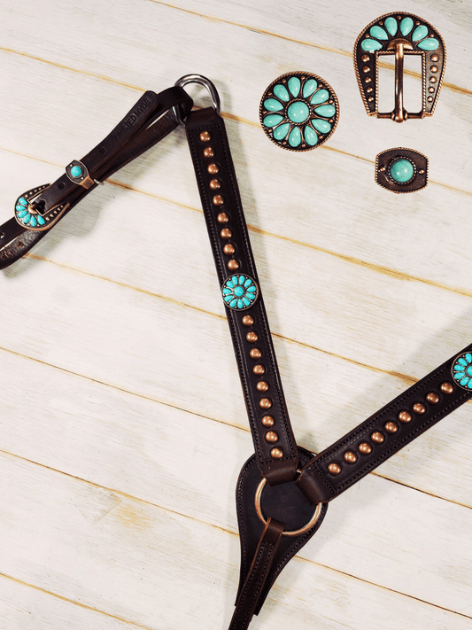 Breast Collar with conchos and spots - Twisted Hyde Leather Co.