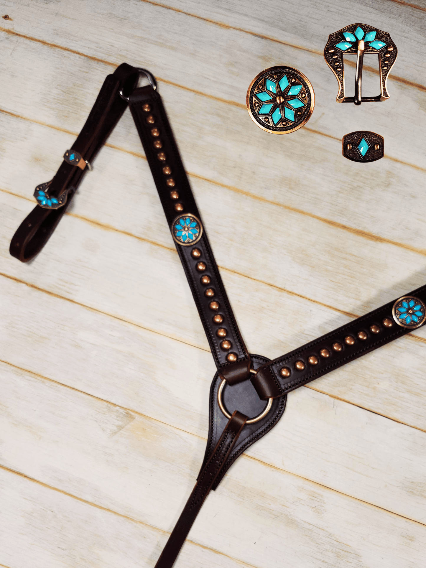 Breast Collar with conchos and spots - Twisted Hyde Leather Co.