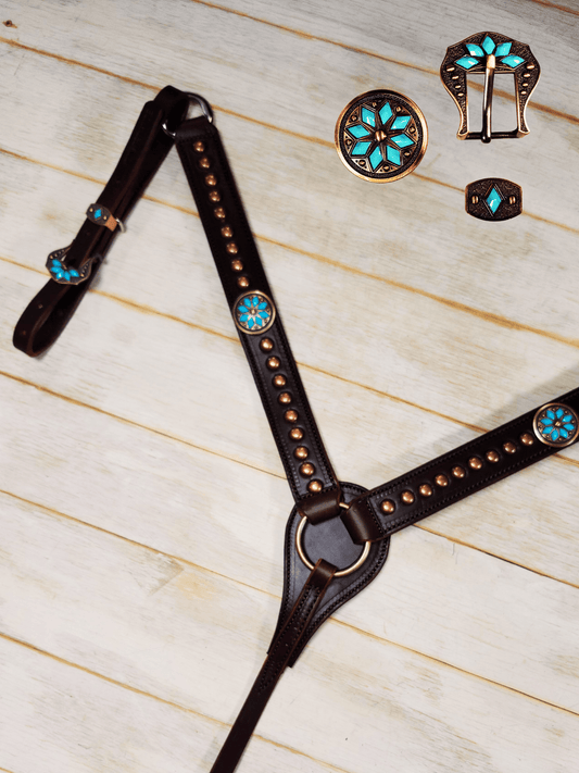 Breast Collar with conchos and spots - Twisted Hyde Leather Co.