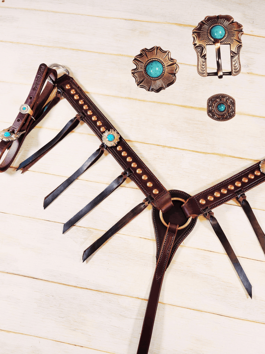 Breast Collar with conchos and spots and Tassels - Twisted Hyde Leather Co.