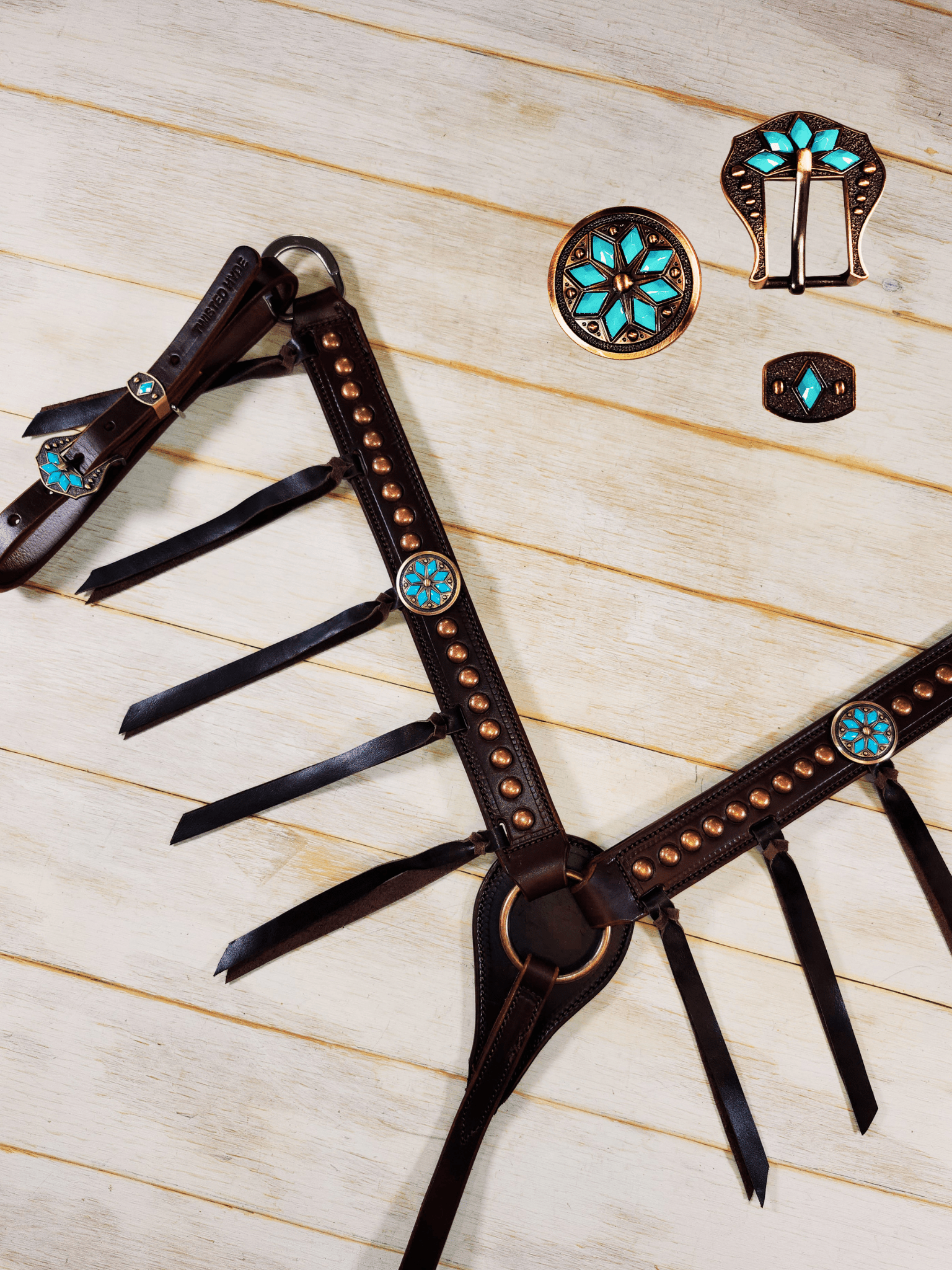 Breast Collar with conchos and spots and Tassels - Twisted Hyde Leather Co.