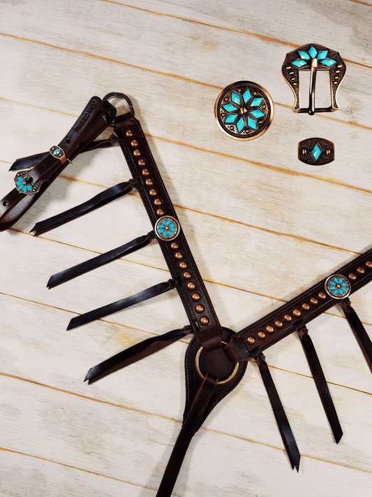Breast Collar with conchos and spots and Tassels - Twisted Hyde Leather Co.