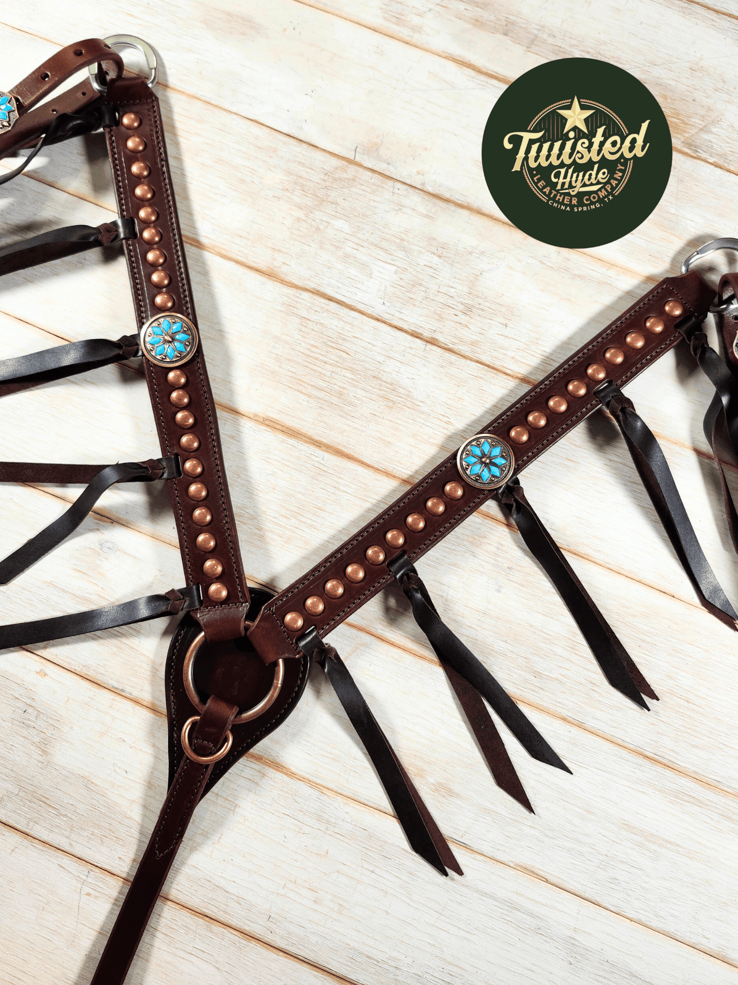 Breast Collar with conchos and spots and Tassels - Twisted Hyde Leather Co.
