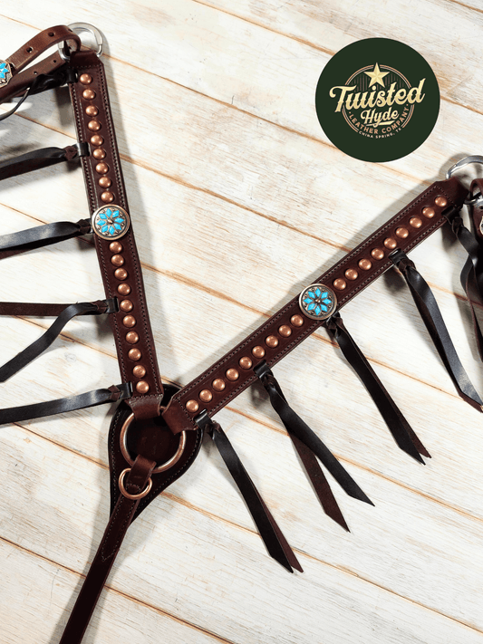 Breast Collar with conchos and spots and Tassels - Twisted Hyde Leather Co.