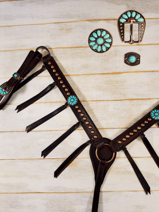 Breast Collar with conchos and spots and Tassels - Twisted Hyde Leather Co.