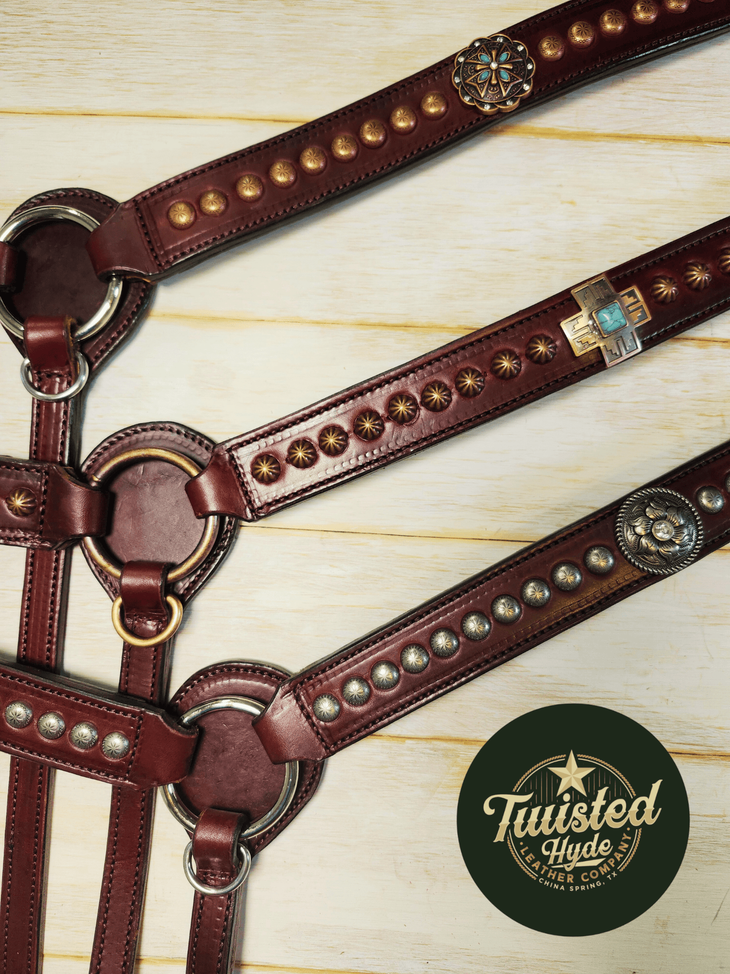 Breast Collars with conchos and spots - Twisted Hyde Leather Co.