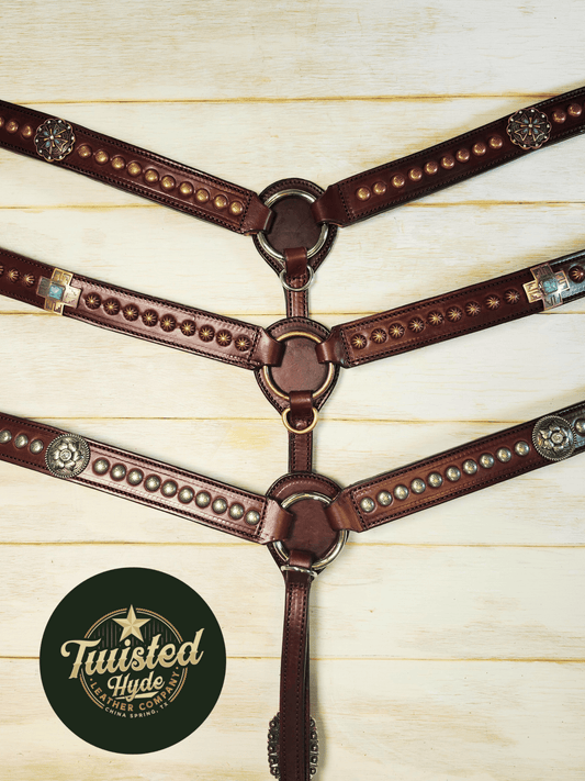 Breast Collars with conchos and spots - Twisted Hyde Leather Co.