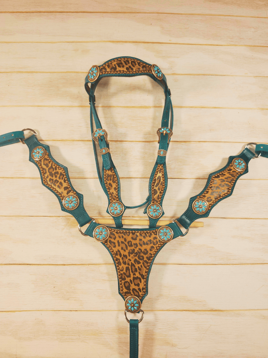 Leopard and Teal Tack Set - Twisted Hyde Leather Co.