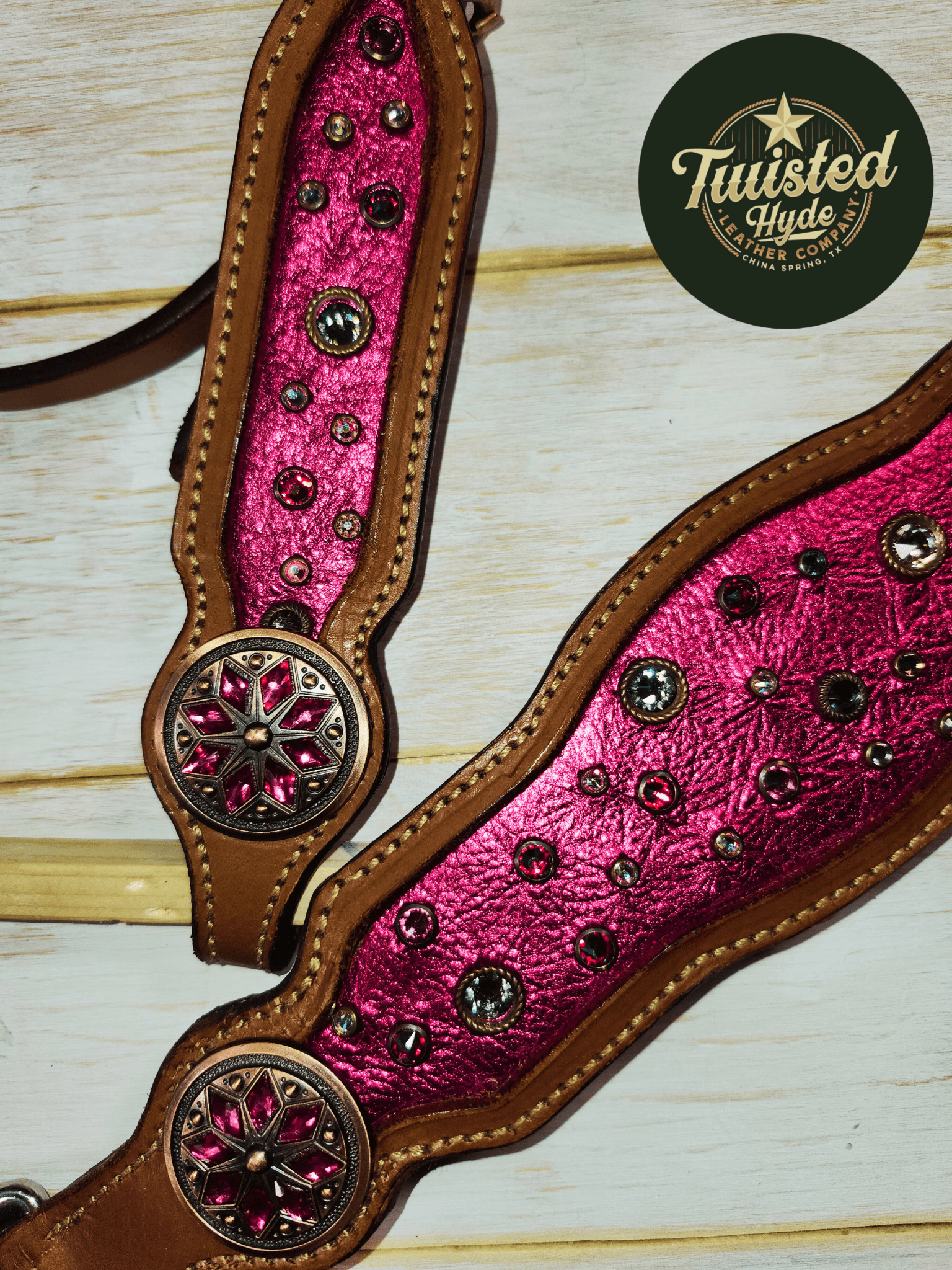 Pink Crystal Inlayed Tack Set - Twisted Hyde Leather Co.