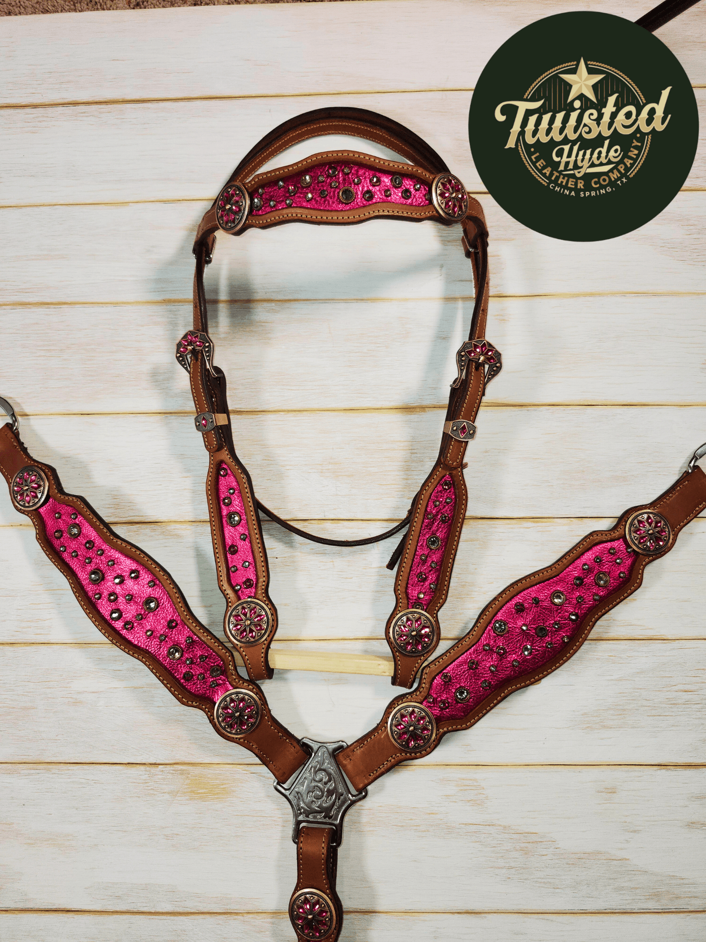Pink Crystal Inlayed Tack Set - Twisted Hyde Leather Co.