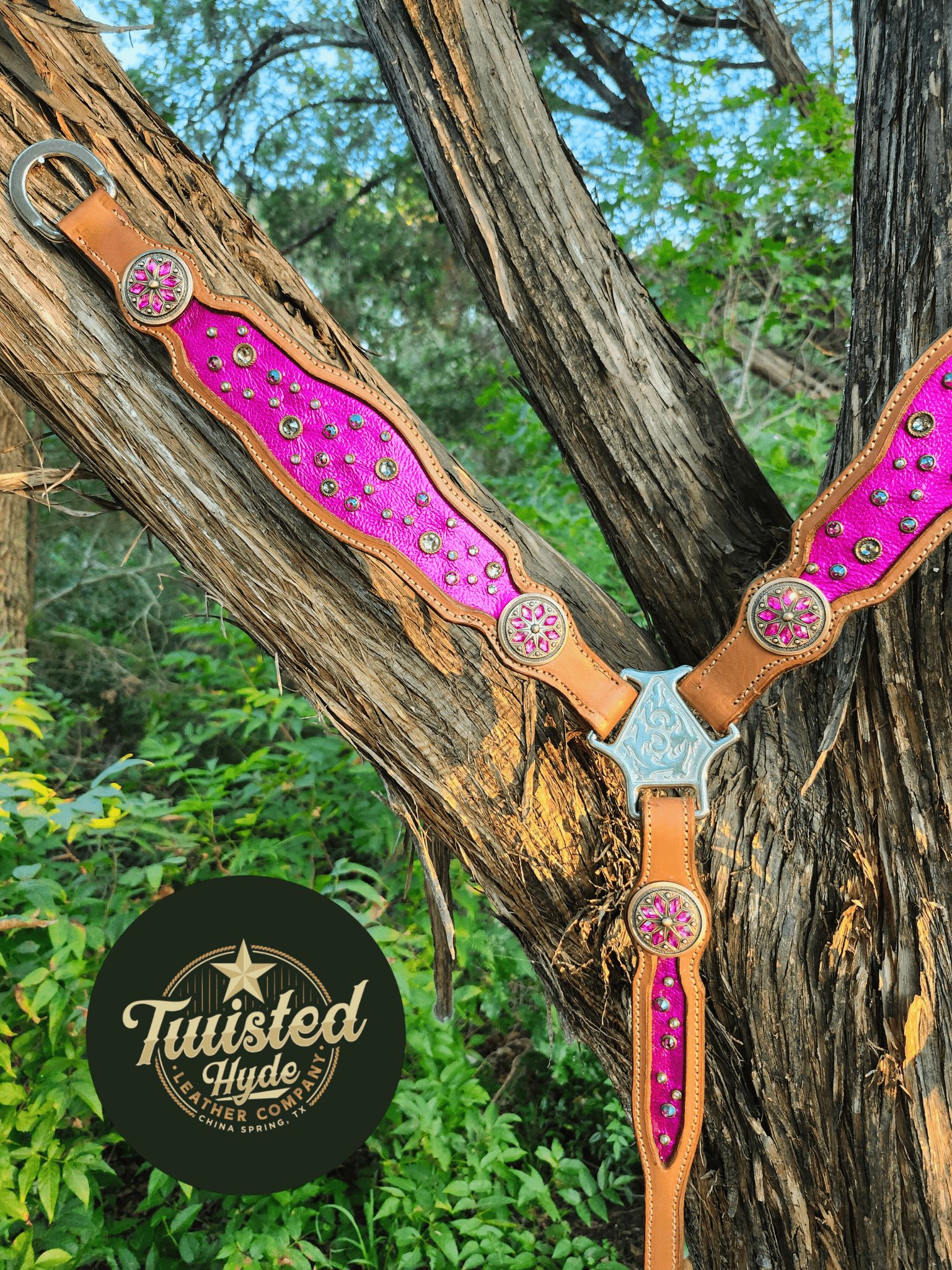 Pink Crystal Inlayed Tack Set - Twisted Hyde Leather Co.