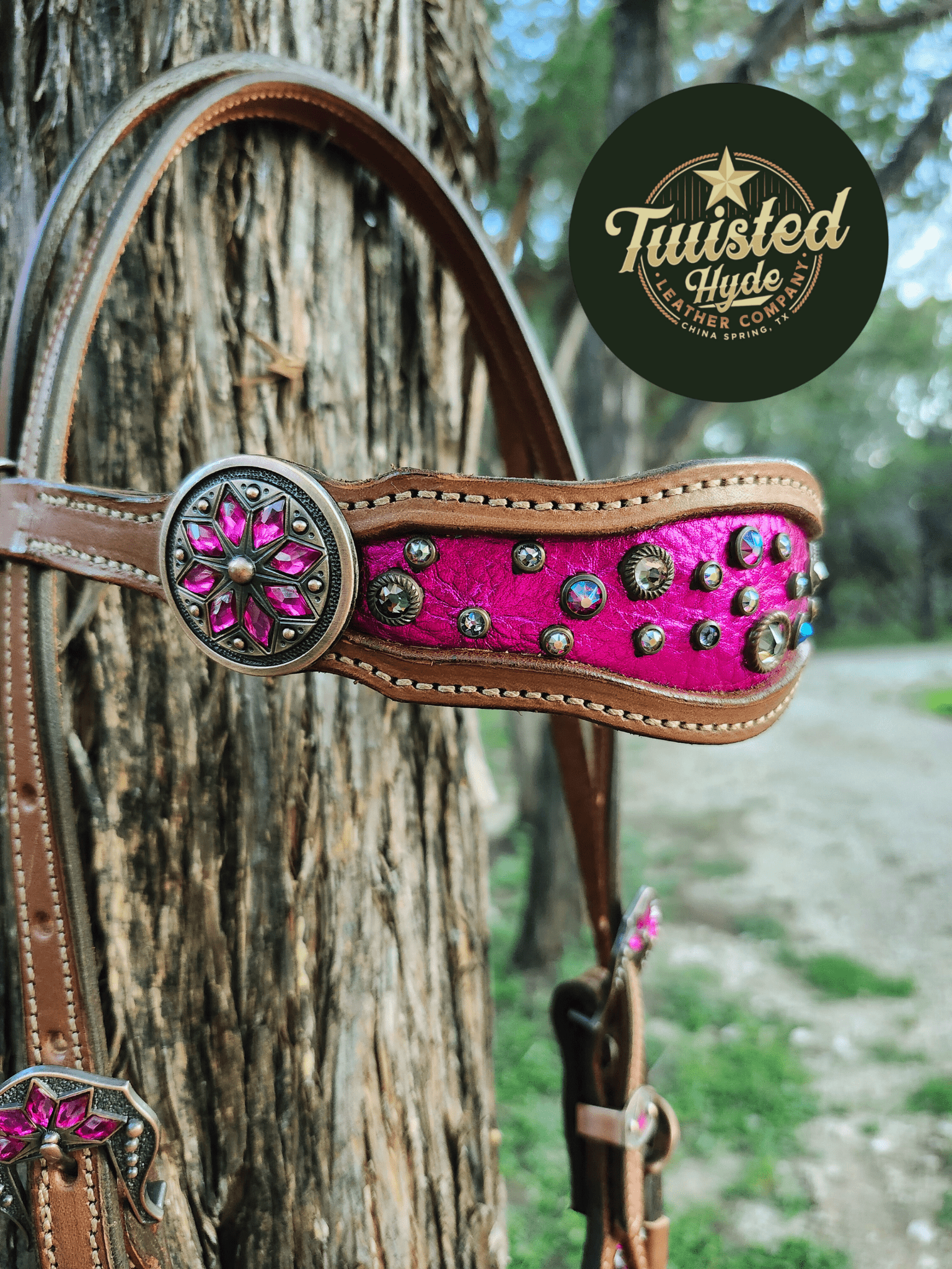 Pink Crystal Inlayed Tack Set - Twisted Hyde Leather Co.