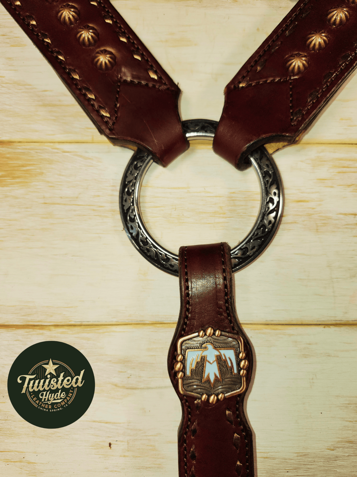 Tack Set English Bridle Thunderbird bronze lace - Twisted Hyde Leather Co.