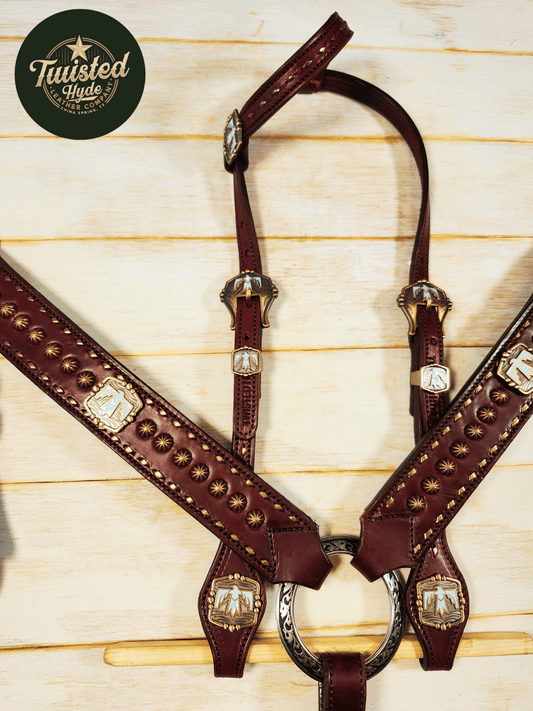 Tack Set English Bridle Thunderbird bronze lace - Twisted Hyde Leather Co.