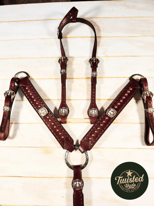 Tack Set English Bridle Thunderbird bronze lace - Twisted Hyde Leather Co.