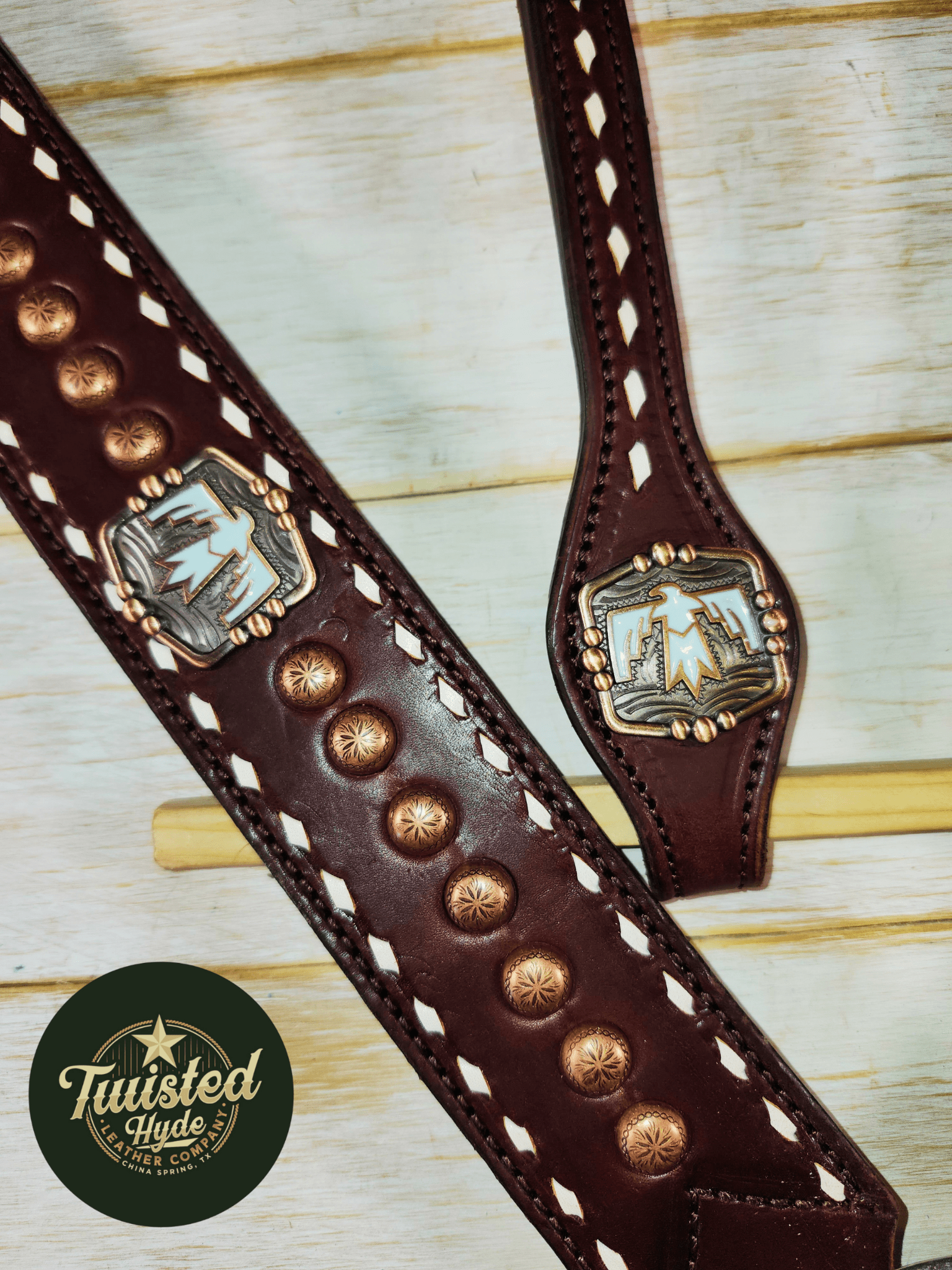 Tack Set English Bridle Thunderbird white lace - Twisted Hyde Leather Co.