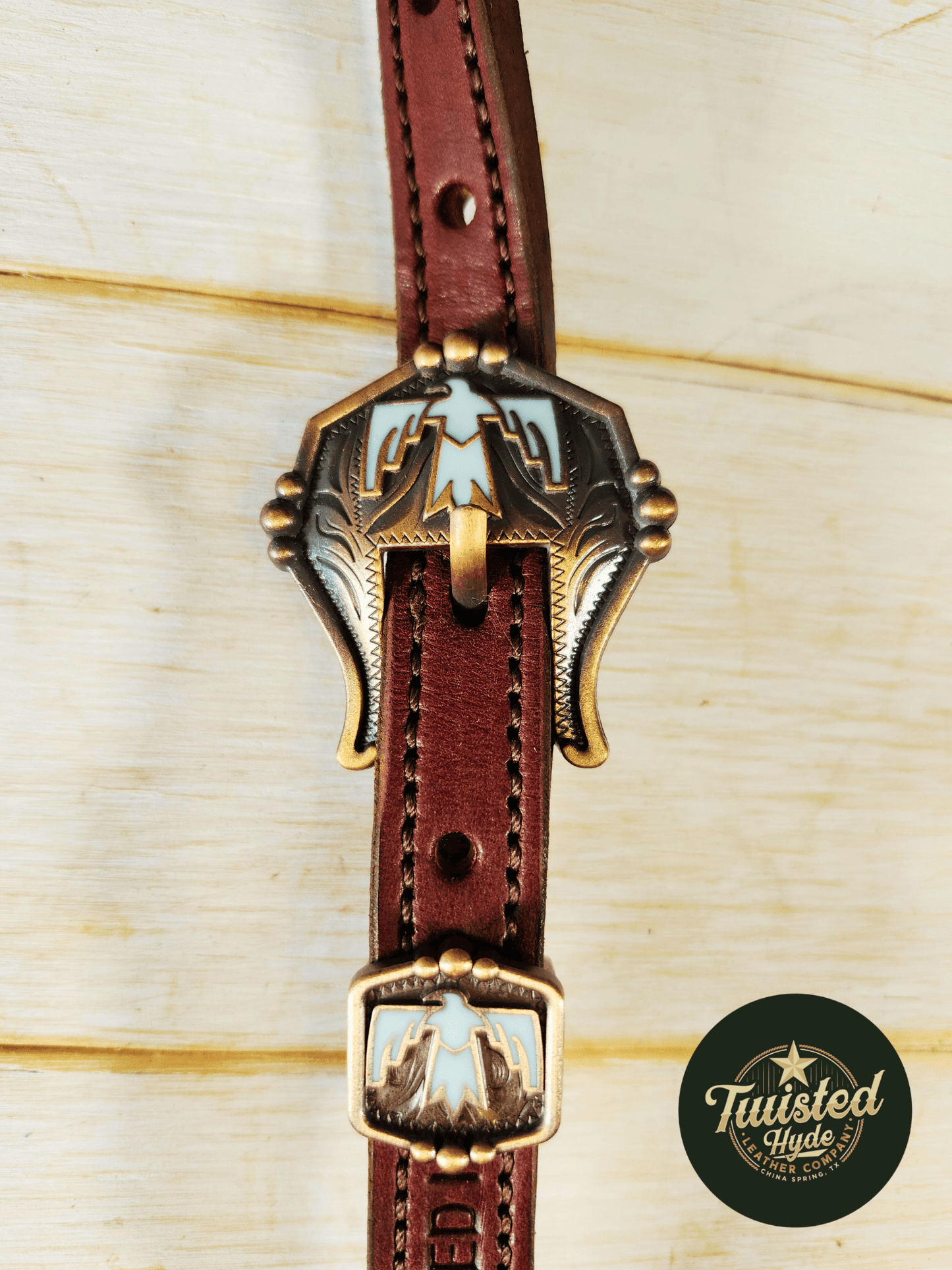 Tack Set English Bridle Thunderbird white lace - Twisted Hyde Leather Co.